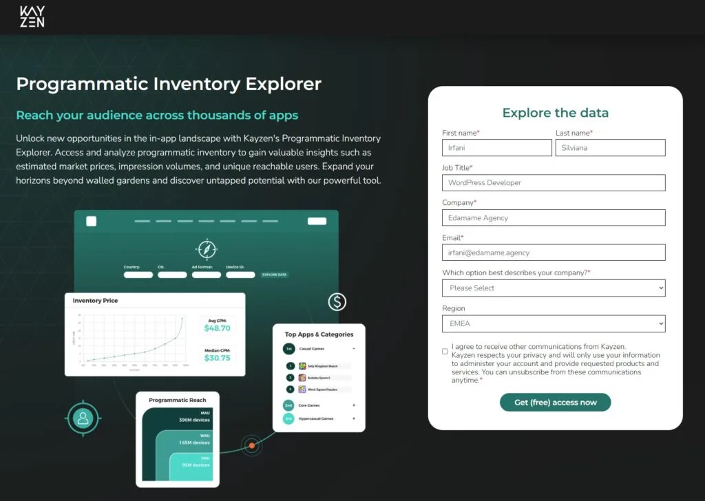Kayzen landing page